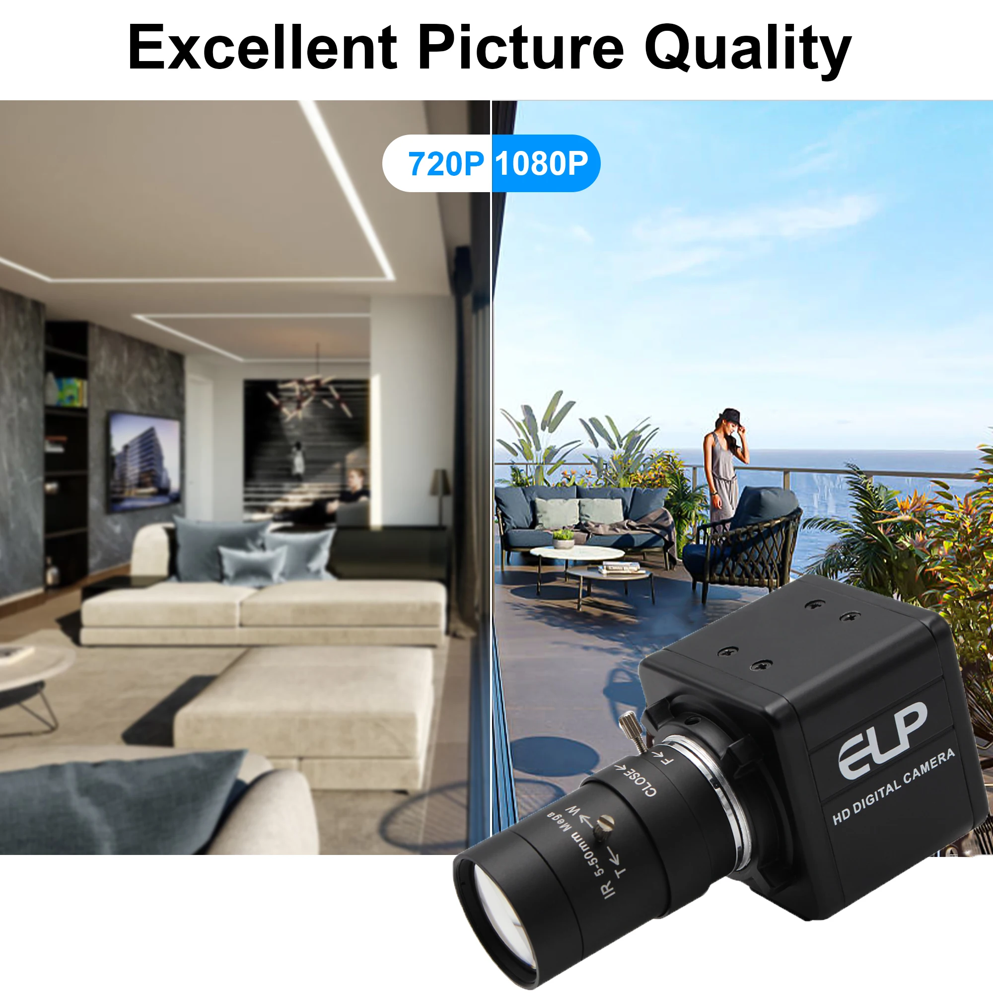 ELP 1080P H.264 Low Light Camera IMX323 Varifocal CS Lens Zoom Webcam 30fps High Speed MINI USB Industry Webcam With Microphone