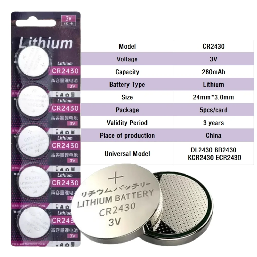 5-80PCS CR2430 KCR2430 3V Lithium Battery 2430 DL2430 BR2430 Button Coin Batteries for Key Fob Watch Alarm Clock Remote Control