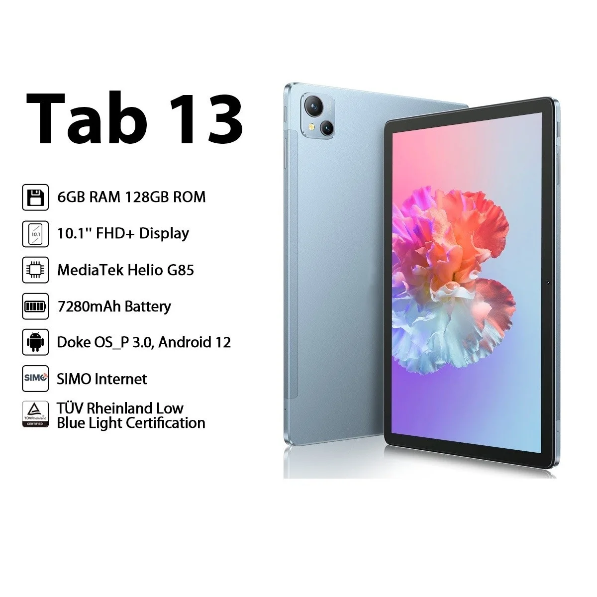 Top Tablet Helio G85 Octa Core 6GB+128GB SIMo Tablets Pad 7280mAh Android 12 10.1'' FHD+ Display 13MP Camera