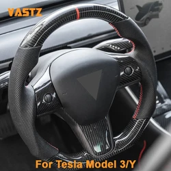 VASTZ Steering Wheel Black Bright Carbon Fiber Heating Flat Bottom Personalized Customization For Tesla Model Y 3 2017 to 2023