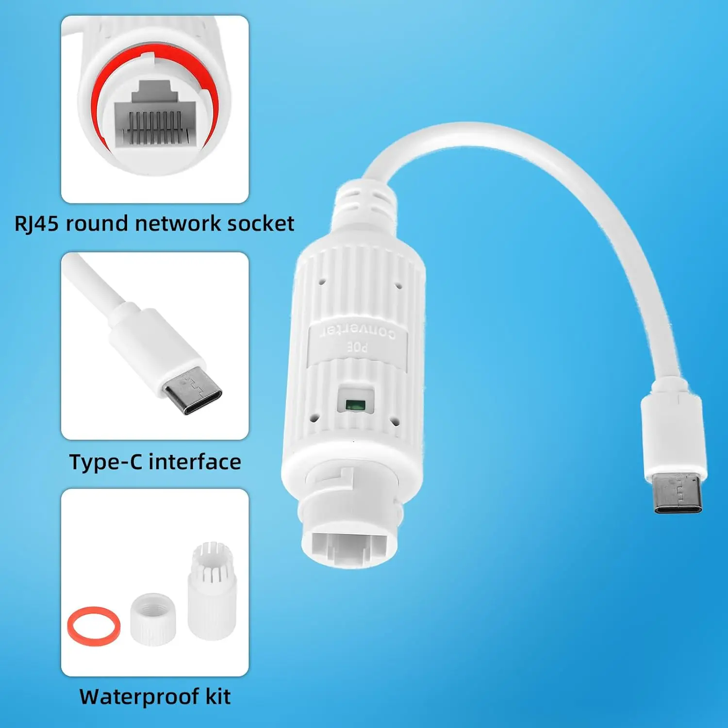 Преобразователь питания POE в USB-C, водонепроницаемый, для наружного использования, с разъемом RJ45 (женский) на Type-C (мужской), адаптер для зарядки камер видеонаблюдения