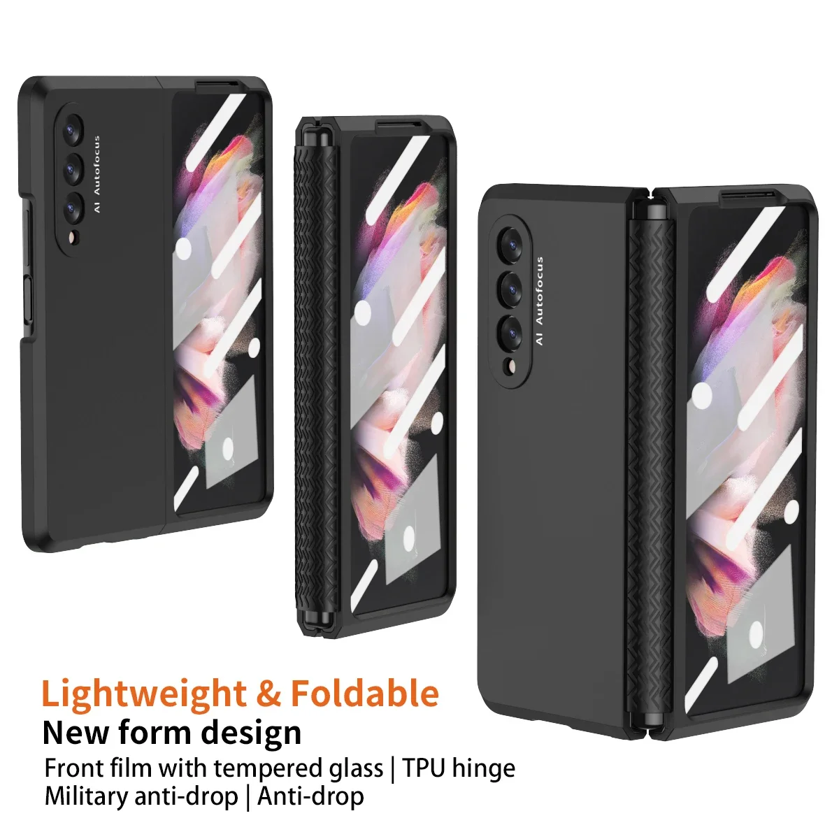 Plastic Phone Case For Samsung Galaxy Z Fold 5 3 5G With Front Screen Protector Glass TPU Hinge Protection Cover