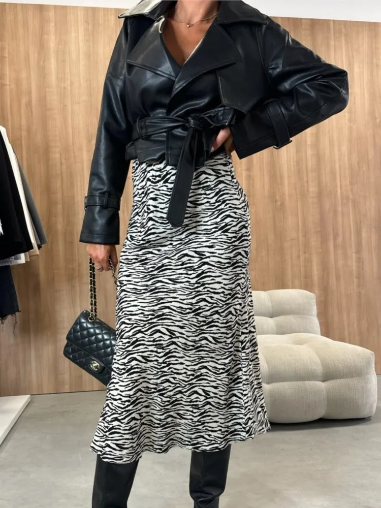 

Autumn Winter New Elastic High Waist Skirt 2024 Women Fashion Leopard Print Package Hip Skirts Elegant Office Lady Slim Skirt