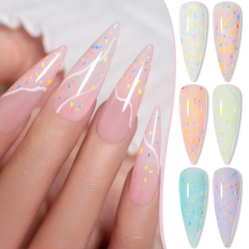 

7.5ml Vibrant Sugar Rubber Base Gel Nail Polish Pastel Colors With Glitter Sequins Soak Off UV Nail Art Varnish For Manicure