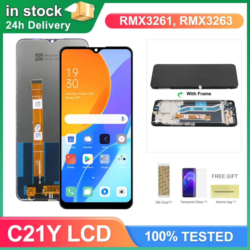 6.5'' Tested Realme C21Y Display Screen, for OPPO pantalla realme c21y RMX3261 Lcd Display Touch Screen Digitizer Replacement