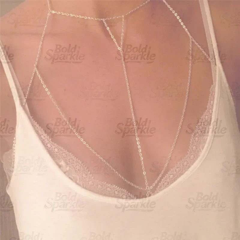 New Summer Sexy Chest Chain Bra Bikini Metal Body Chain Jewelry for Women Beach Harness Simple Body Chain Decoration Jewelry;