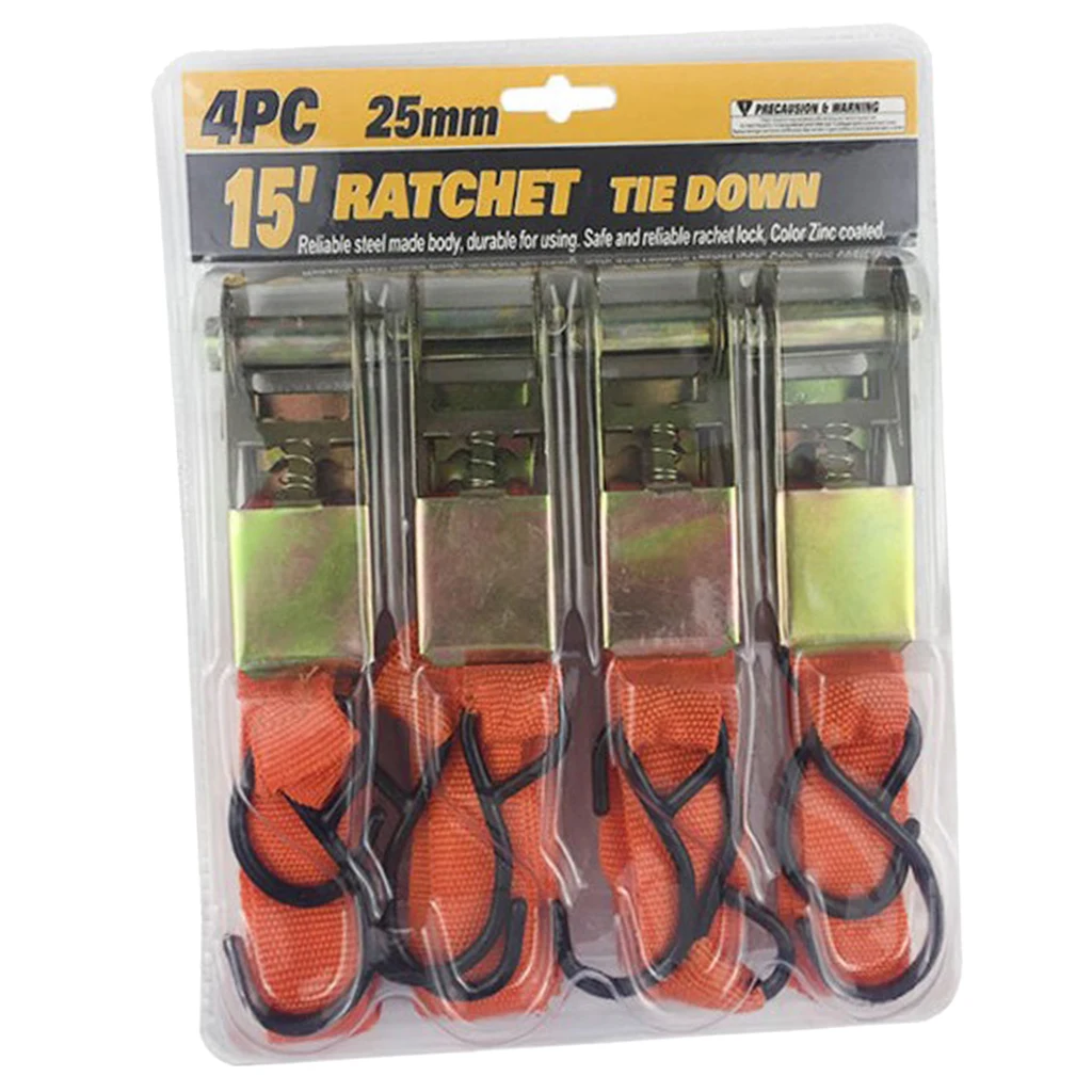 4 Pack Ratchet Straps 1in X 15ft Ratcheting Tie Downs For Moving, Securing Cargo