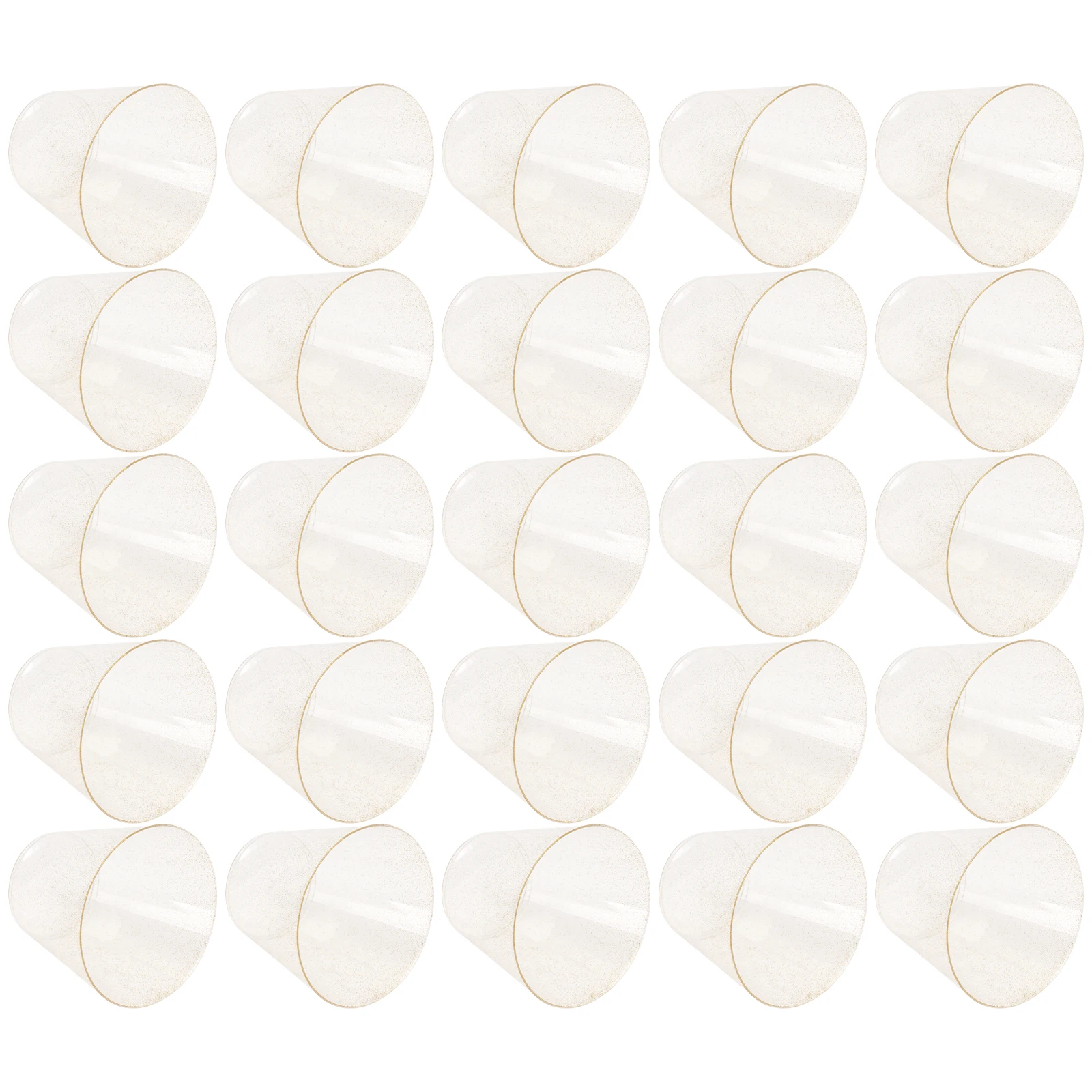 

25pcs Disposable Wine Cup Clear Wide Mouth Beverage Cup For Party Banquet Golden Color Plastic Cups Dessert Drinking Cups Home