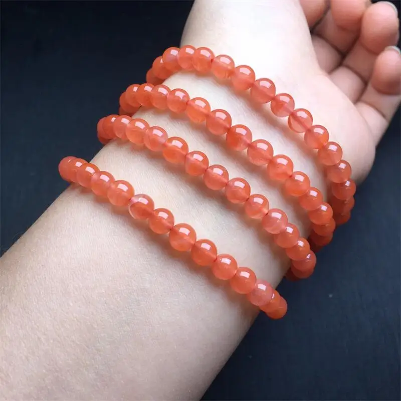 6MM Natural Nanhong Agate Triple Circle Bracelet Crystal Yoga Reiki Healing Fengshui Stone Stretch Female Holiday Gift 1PCS