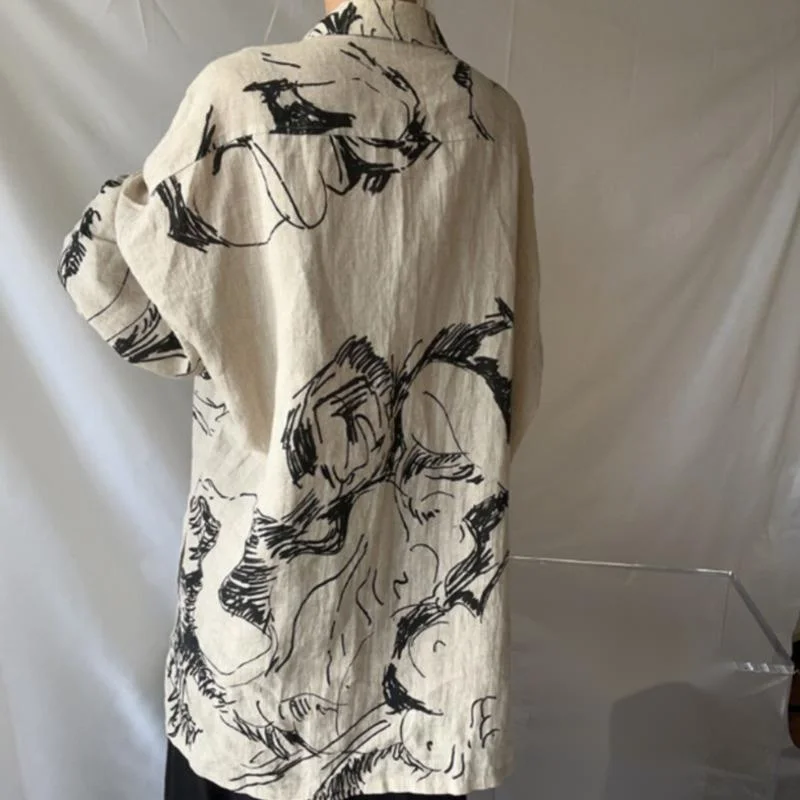 WVGA Spring Autumn New Man Tide Trendy Hand-Painted Trendy Long Sleeve Shirts Niche Chic Casual Turn-Down Collar Tops Ins W20487