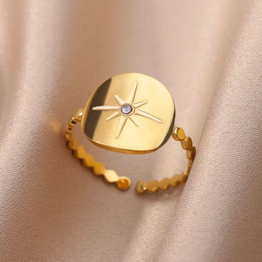 

Vintage Pentagram Star Ring For Women Gold Color Stainless Steel Open Adjustable Round Finger Rings Trendy Jewelry Bijoux Femme