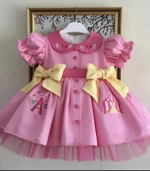 Baby Girl Summer Ferris Wheel Embroidery Turkish Vintage Princess Pink Dress for Birthday Holiday Easter Photography Eid B227