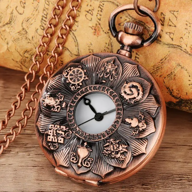 Vintage Rose Gold Steampunk Hollow Bloeiende Lotus Patroon Quartz Zakhorloge Ketting Ketting Hanger Antieke Klok Voor Mannen Vrouwen