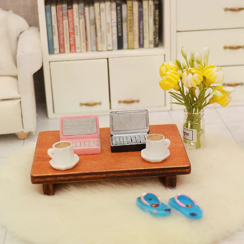 ชุดคอมพิวเตอร์จิ๋ว 1/12 สำหรับบ้านตุ๊กตา โต๊ะเตี้ย แจกัน ของตกแต่งบ้านตุ๊กตา ของเล่นเด็ก ของขวัญ