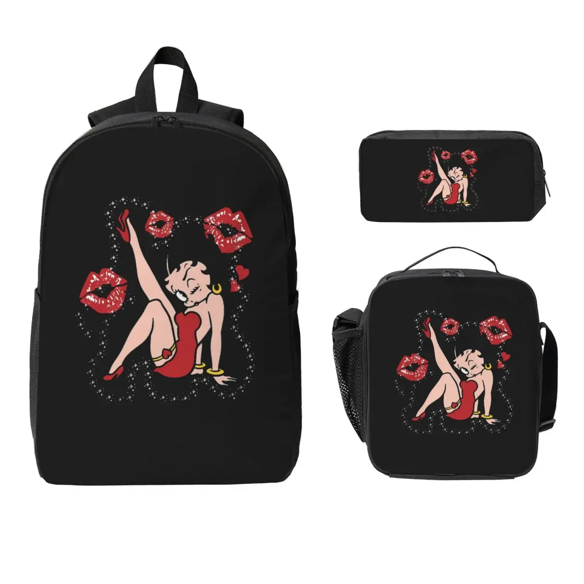 Mrs Boop Thing Crew Bettys And Her Dog Backpack BookBag School Bag Laptop Shoulder Bags 3ps Insulated Lunch Bag Pencil Case