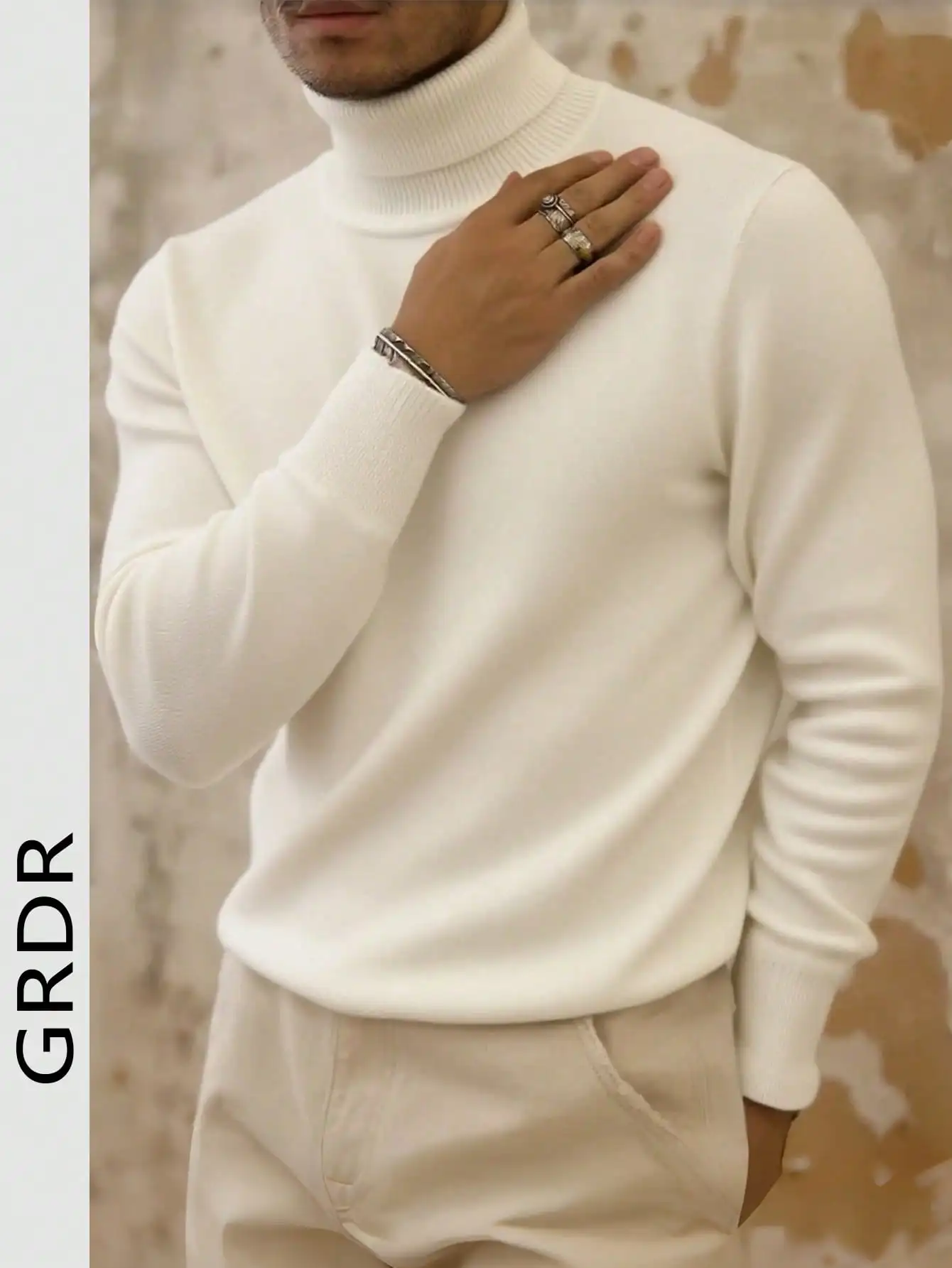 Men's High Neck Long Sleeve Knit Sweater for Casual Daily Wear