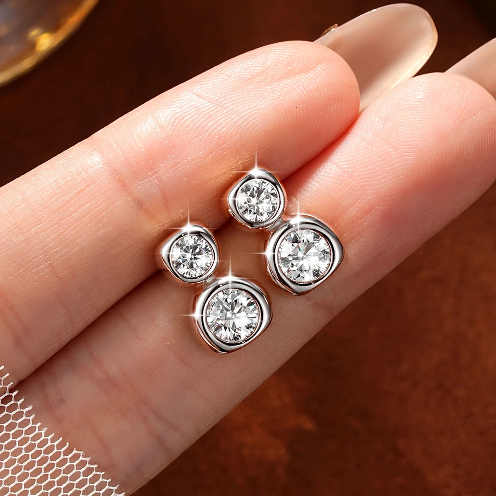 Lnkry 14K Gold Filled Irregular Stud Earrings Sparkling Test Passed 5MM Round Moissanite Earring for Women 2026 Trend Jewelry