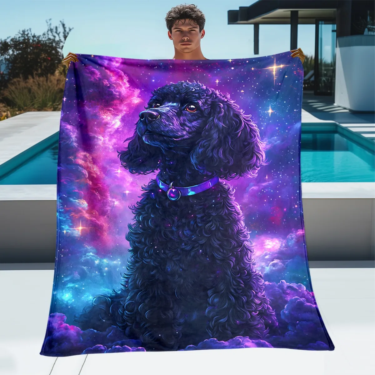 Cosmic Dog Galaxy Blanket Throw Fleece Plush Starry Night Nebula Pet Lover Gift Large 150x230cm