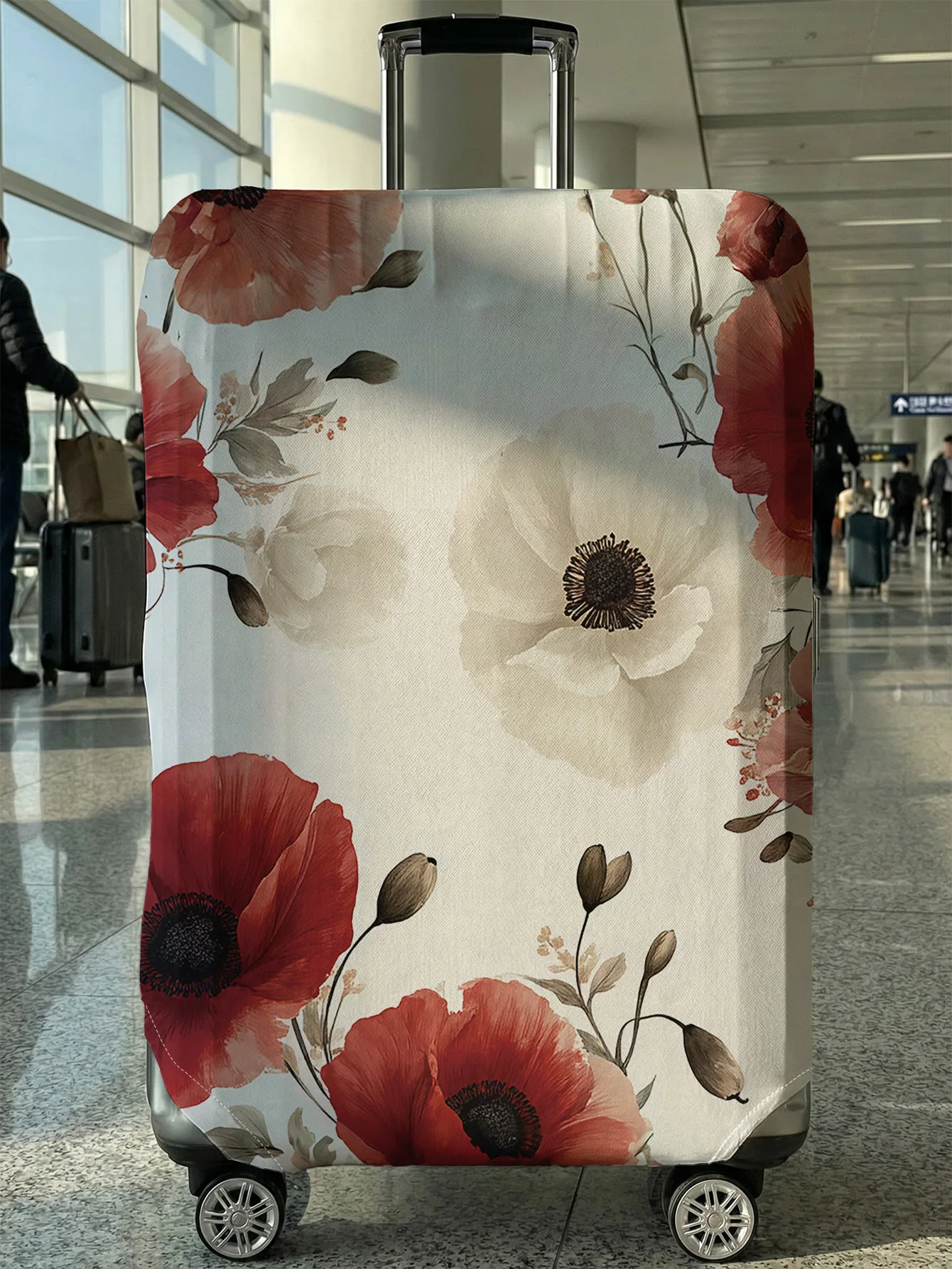 

White Base Watercolor Poppy Flower Luggage Cover, Suitable for 18-32 Inch Luggage Cover, Luggage Handle Glove, Travel Accessorie