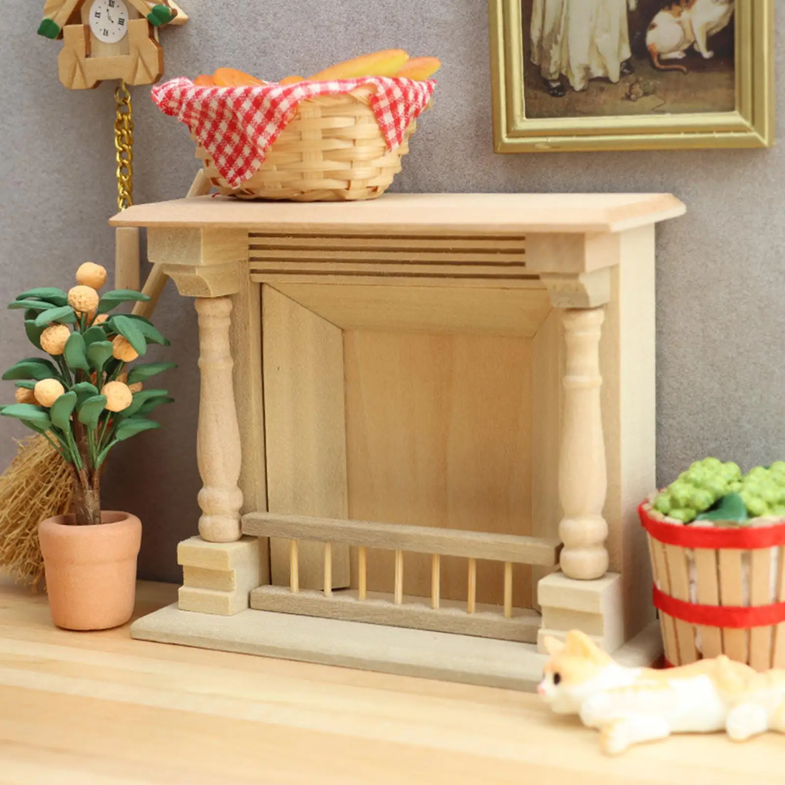 Dollhouse Miniature Fireplace 1/12 Scale Realistic Wood Doll House Fireplace