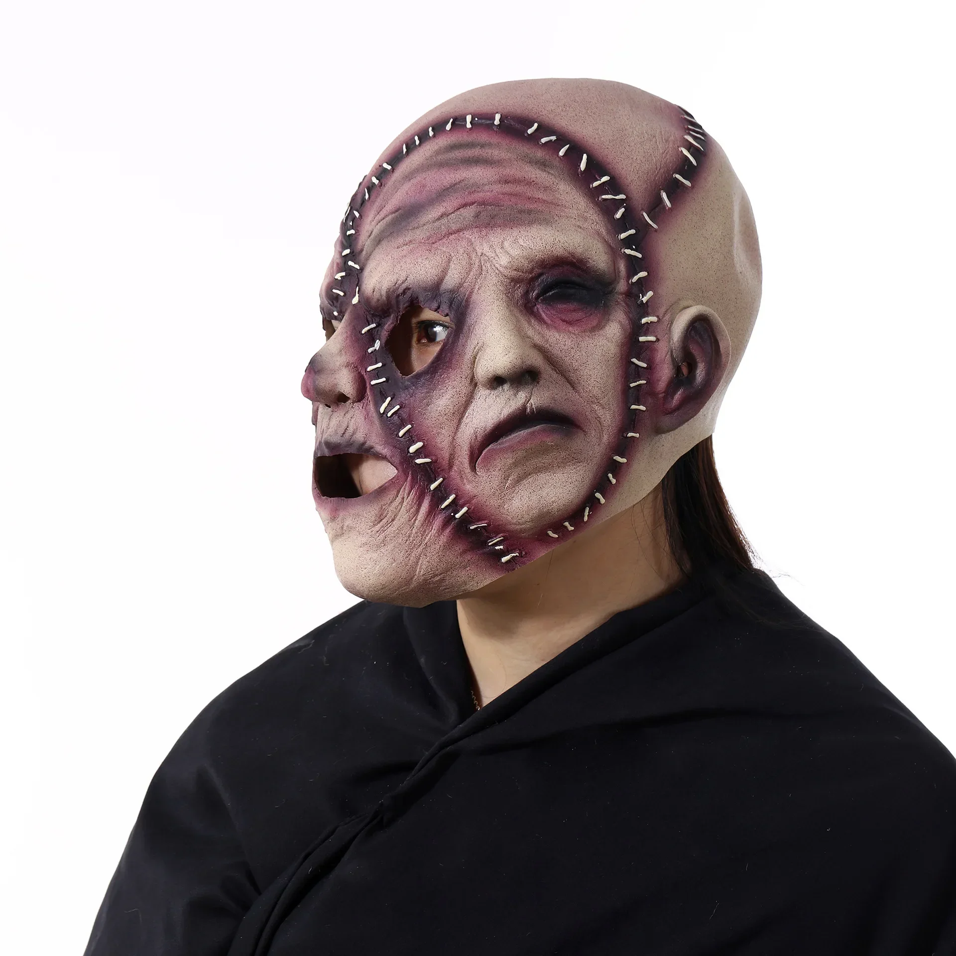 Popular Practical  Funny Three-Sided Scar Human Face Soft Universal Cosplay Costume Mask Realistic Halloween Scary Mask Cosplay