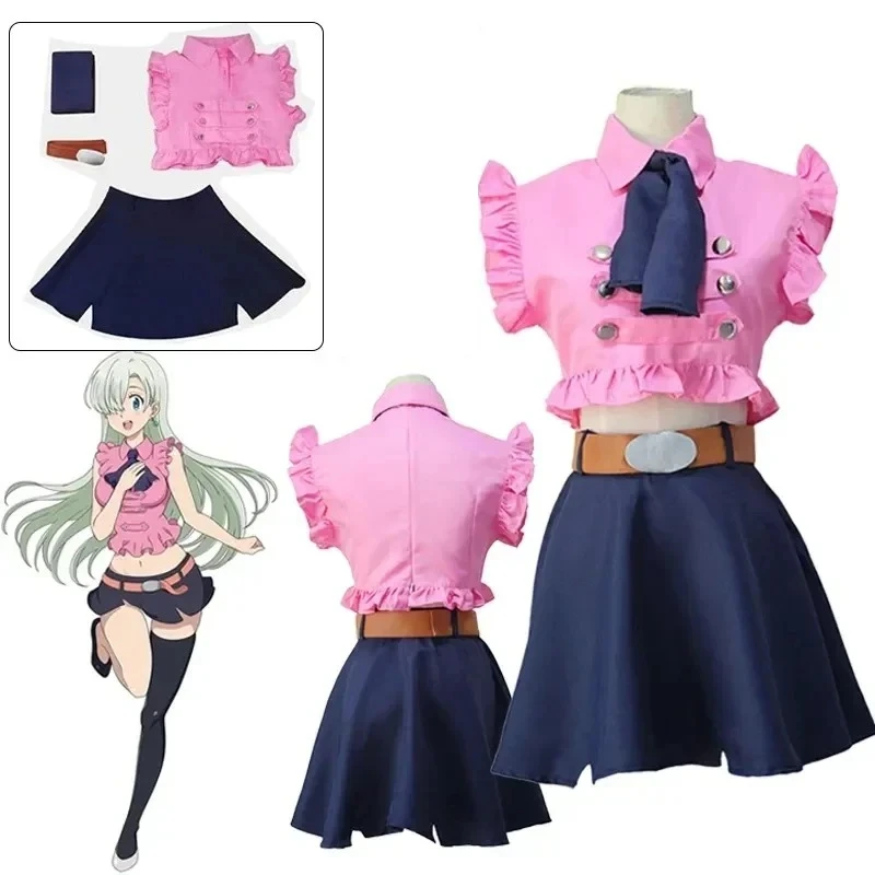 Anime The Seven Deadly Sins Elizabeth Liones Cosplay Costume Summer Girl Pink Top Navy Skirt Women Halloween Party Dress - view 2