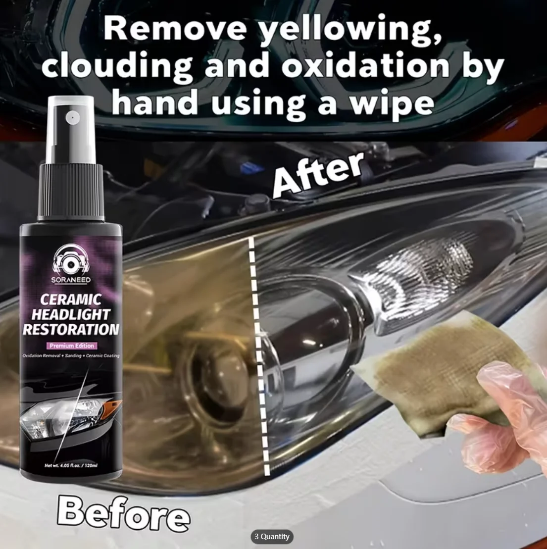Car Headlight Repair Spray Auto Care Solution Oxidation Removal Yellowing Restoration Brightness Boost for Vehicle Headlights