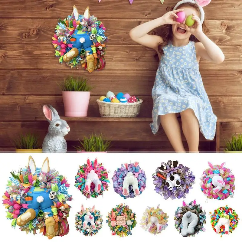 

Easter Rabbit Garland Decor Wall Hanging Easter Bunny Wreath Kit Front Door Garland Pendant Decor Outdoor Indoor Welcome Easter