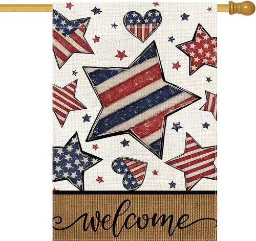 4Th of July Patriotic Welcome House Flag 28 X 40 Inch Independence Day Memorial 726084990692 AAV hhz