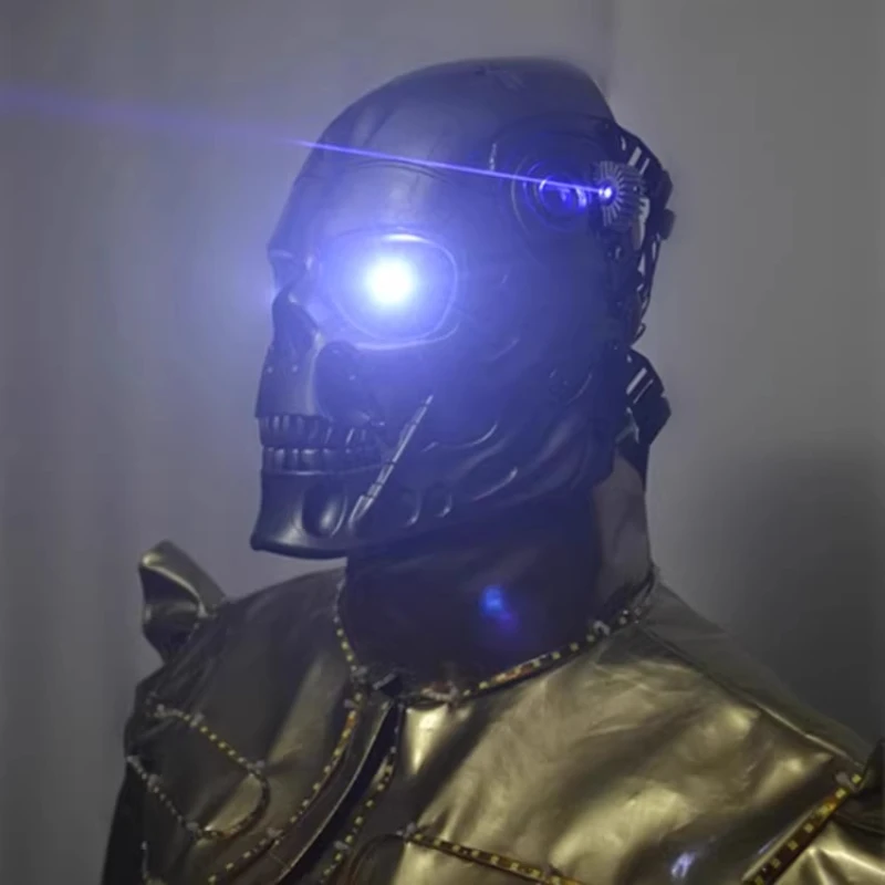 Terminator Robot-casco de calavera brillante, máscara con apertura de boca y diadema cerrada, accesorios de agarre para Halloween, puesta en escena para fiesta