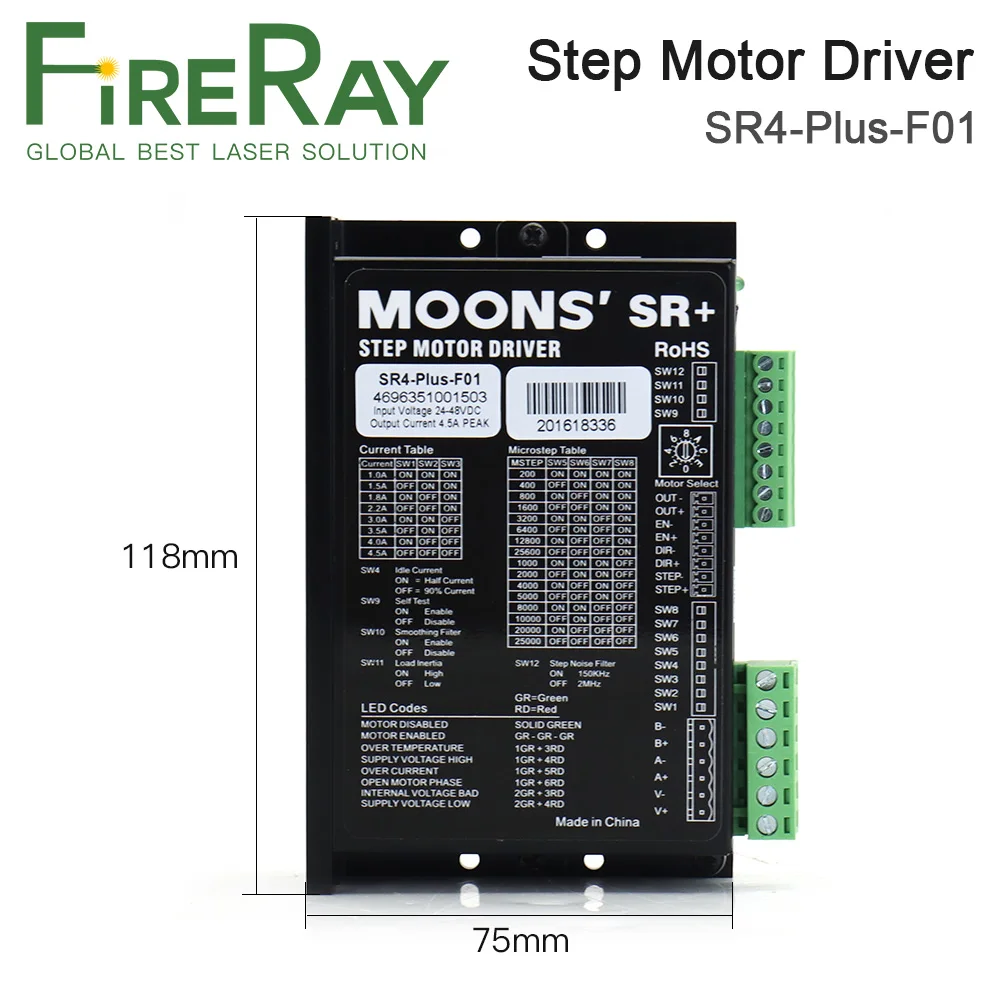FireRay MOONS Stepper Motor Driver SR4H SR8H 3SR8H SR4-Plus-F01 SR8-JQ SR8-Plus-F-AW01 3SR8-L01 for Co2 Laser Cutting Machine