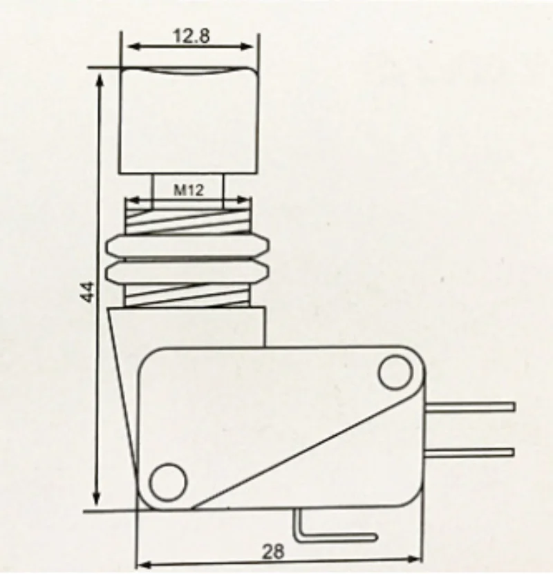 DS438-448, roter/grüner Schalter mit selbstrückstellender Funktion, Mikroschalter für kurze Impulsbetätigung, mit einem Lochdurchmesser von 12 mm und einer Fußbreite von 4,8–6,3 mm. – Detail 5