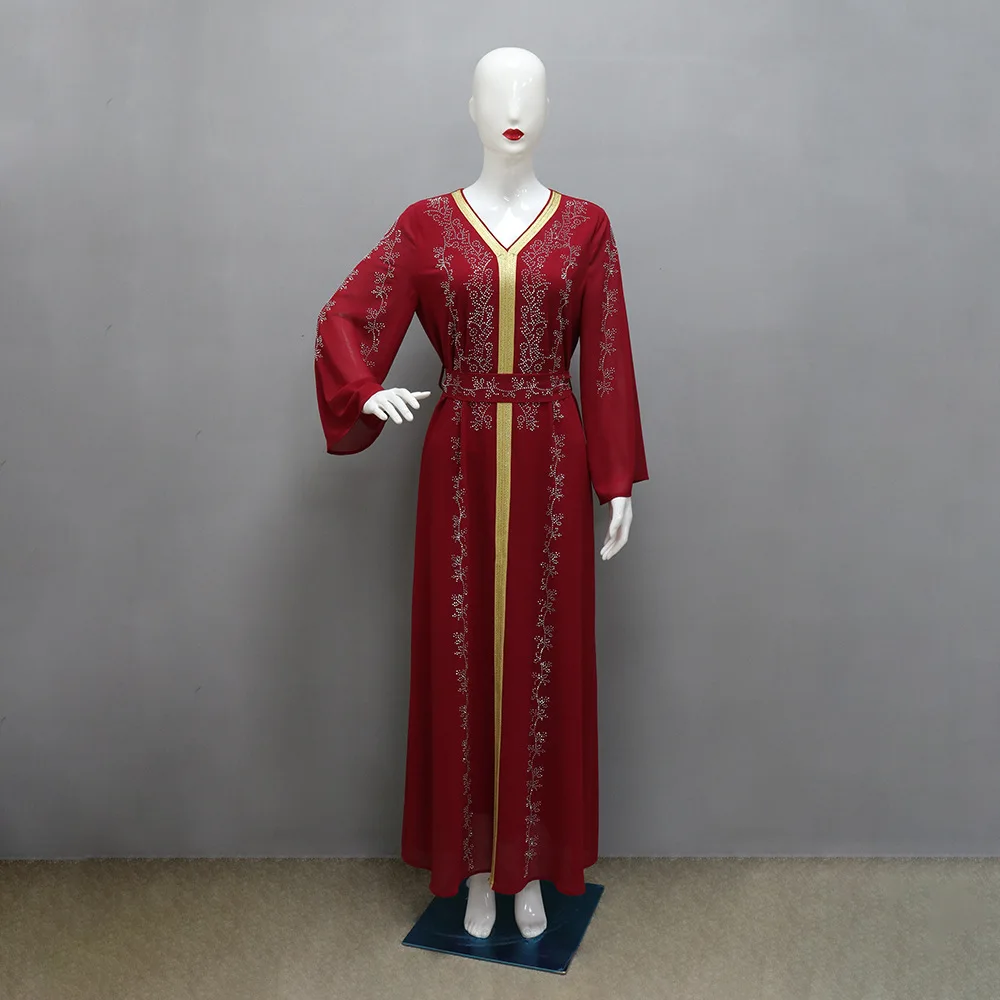 Commute Muslim Set Fashion Party Dubai Turkey Long Sleeve Chiffon Cardigan Dress and Vest Muslim Dress Women