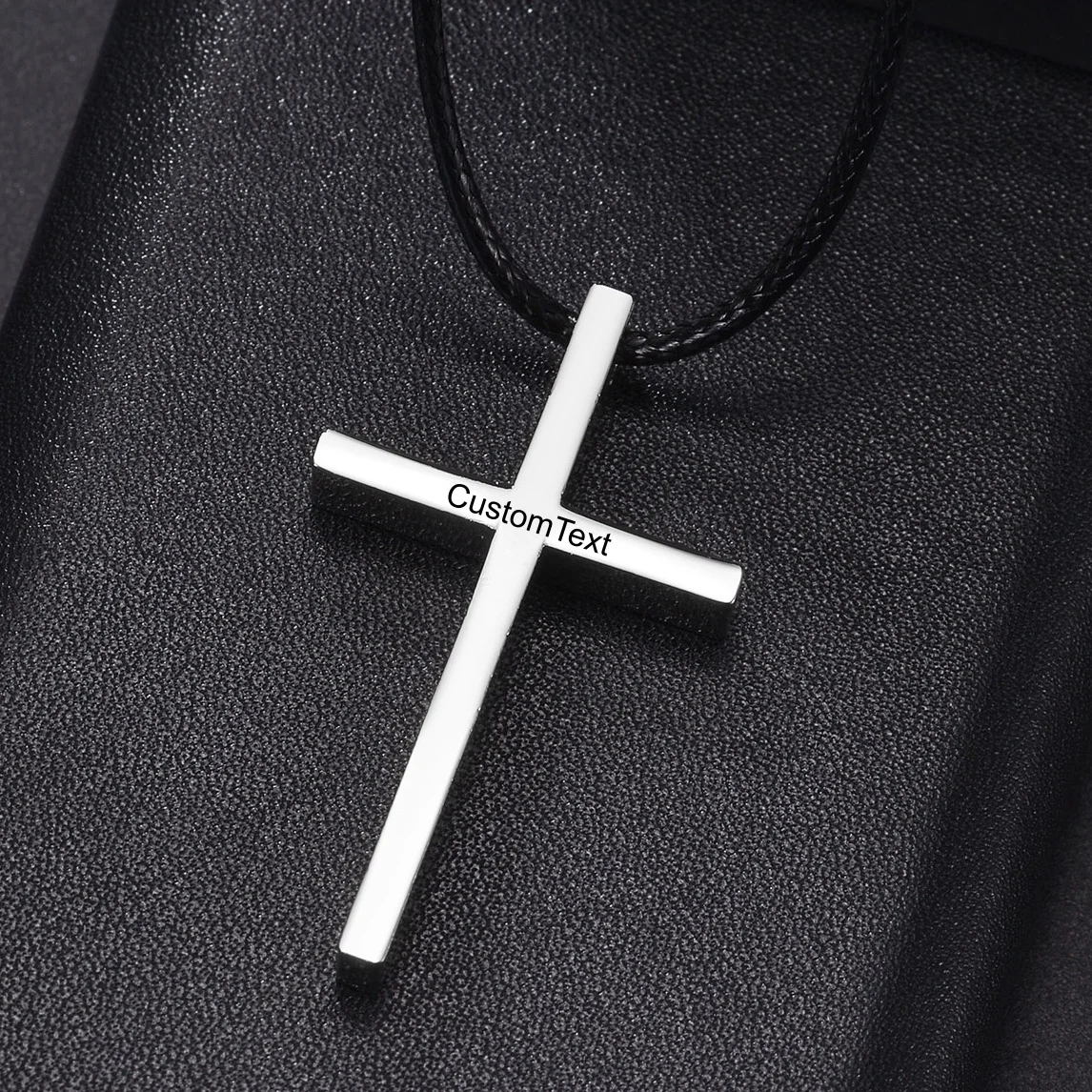 Engraved Letter Cross Pendant Necklace For Boys Girls Silver Black Custom Name Date Stainless Steel Jesus Prayer Jewelry