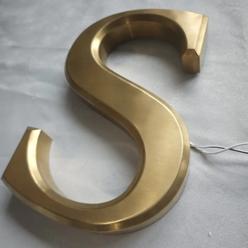 Outdoor fine workmanship 3D stainless steel letters sign, mirror polished brushed gold stainless steel shop name letter signages