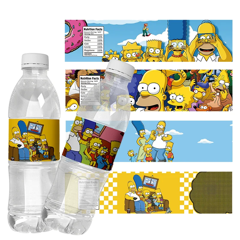 6pcs Simpsons Birthday Water Bottle Stickers Happy Birthday Wedding Party Decorations Baby Shower Labels Bottle Stickers packing