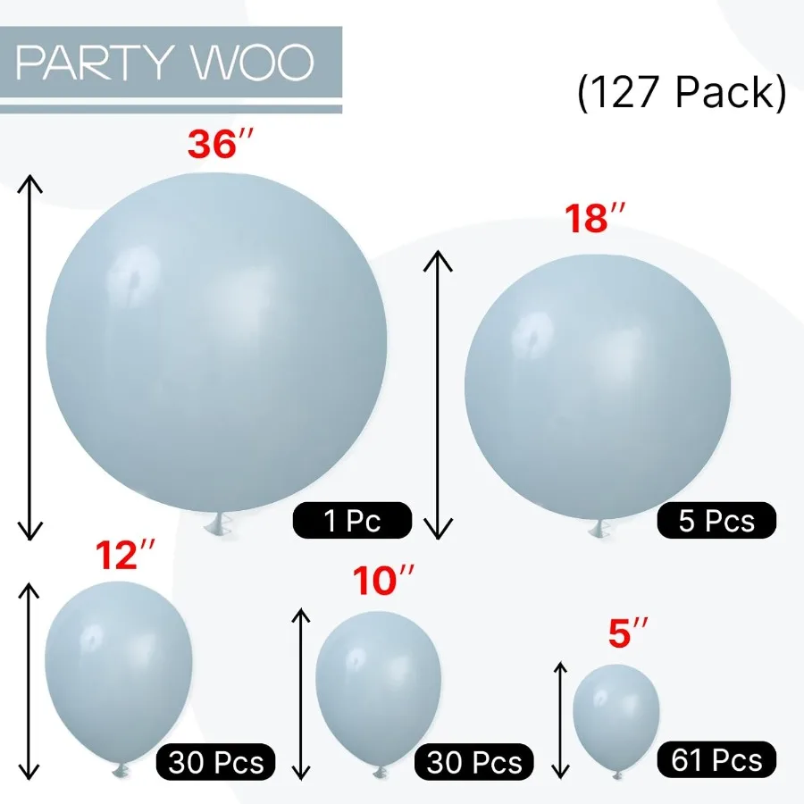 بالونات زرقاء مغبرة 127 قطعة أحجام مختلفة من 36 18 12 10 5 بوصة بوهو أزرق فاتح أكوا طقم قوس بالون جارلاند للتخرج #6