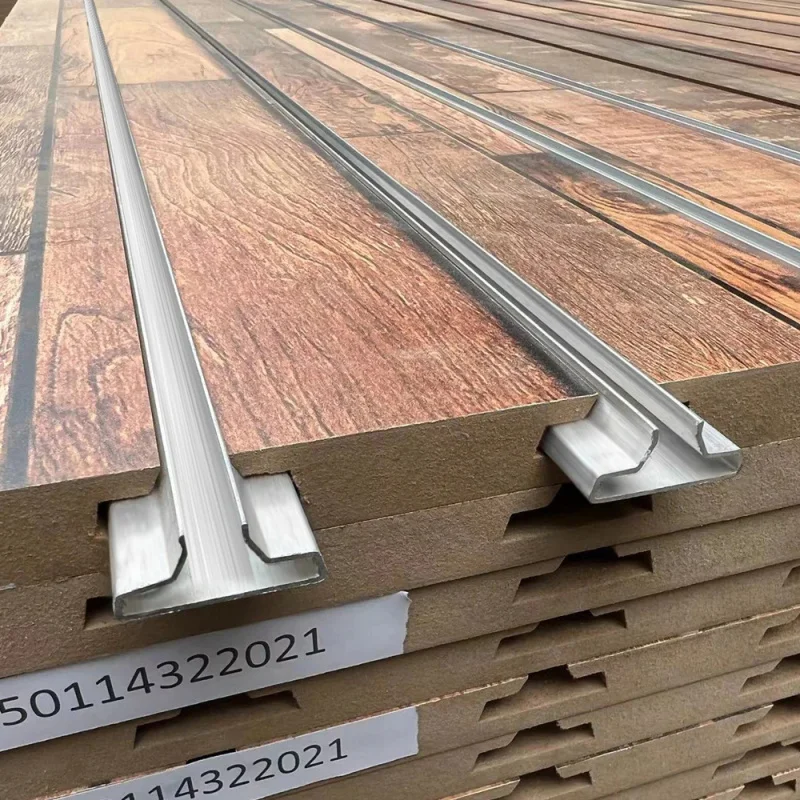 custom.Factory Direct Sale HIKUYA Thickness Melamine Grooved Slatwall Panels Slot MDF Board 15-25mm Display Racks