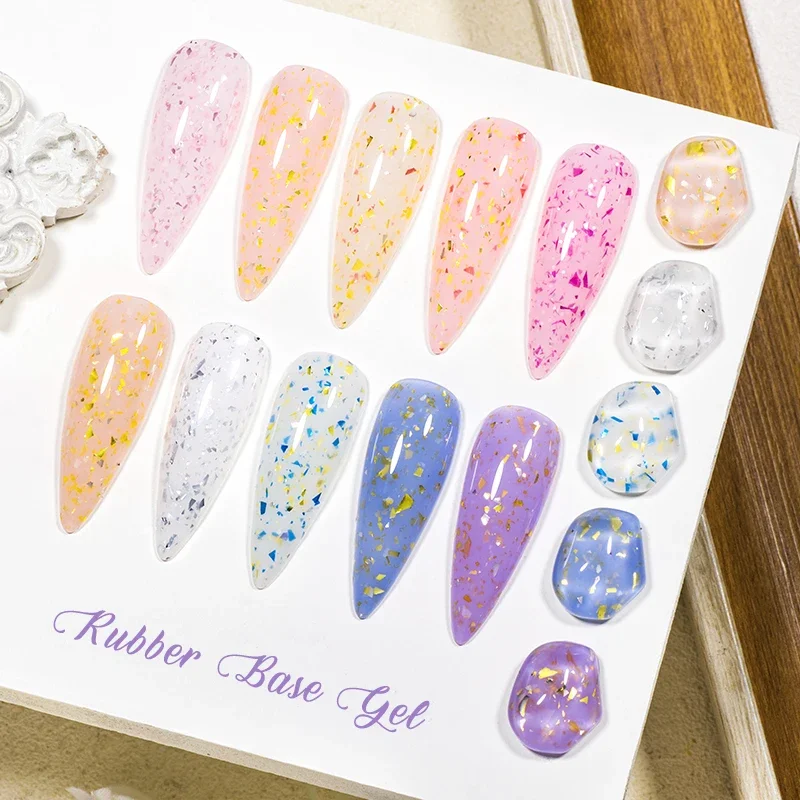 7ml Gold Foils Glitter Rubber Base Gel Nail Gel Polish Self-leveling Nail Art Construction Gel Varnish Soak Off UV Gel Varnish image 4