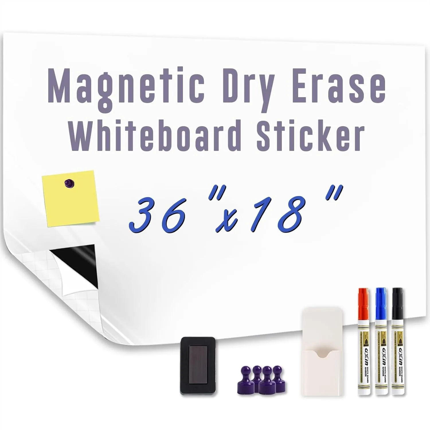 

Magnetic Whiteboard Sticker 36x18 inch Self-Adhesive Dry Erase Paper for Wall, Office, Home with Starter Kit