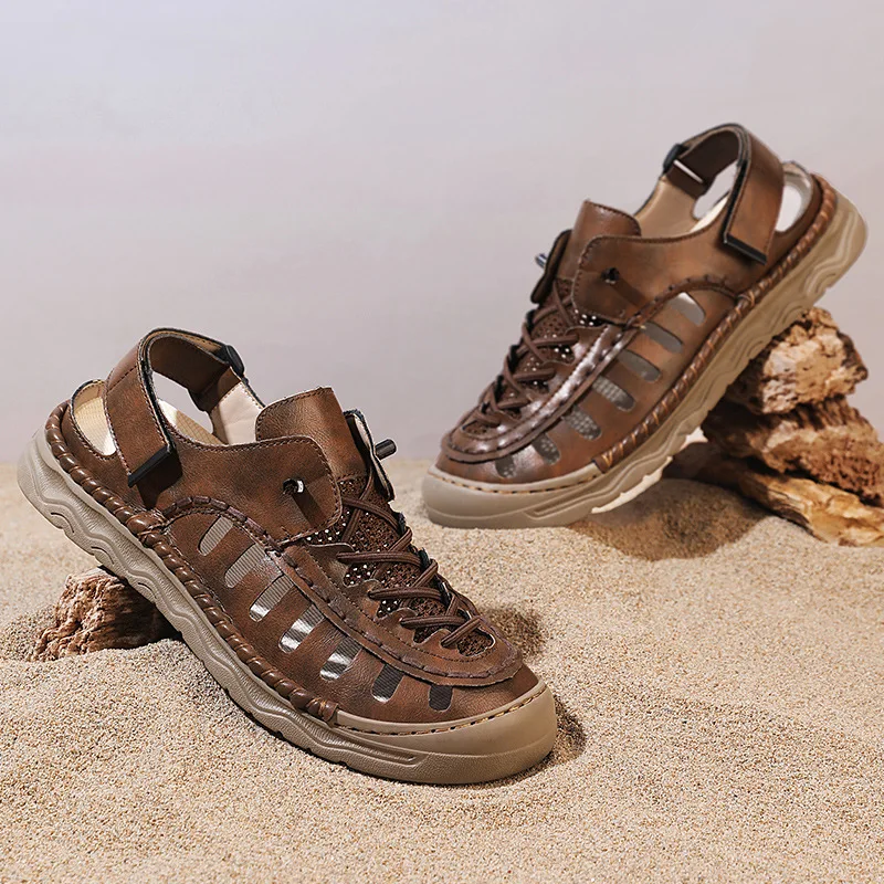 Men's summer fashion new non-slip outdoor Korean-style Velcro flat beach sandals