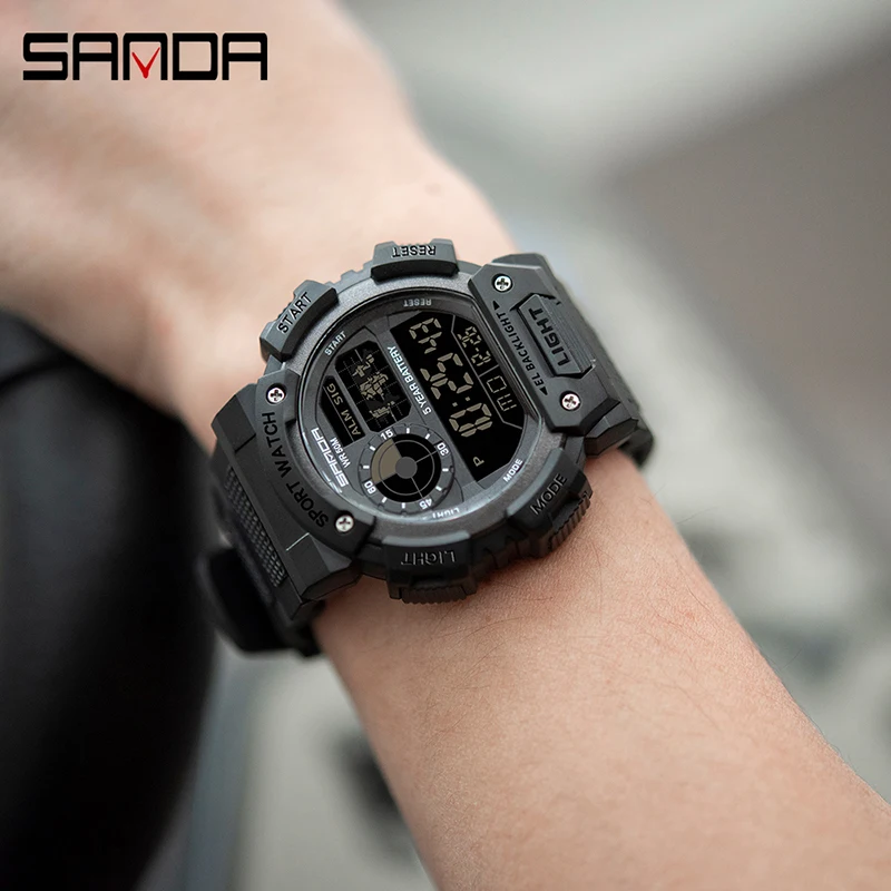 SANDA Men Electronic Watch Luminous Waterproof Multifunctional Outdoor Sports Mens Watches Military Watch Relogio Masculino 6009