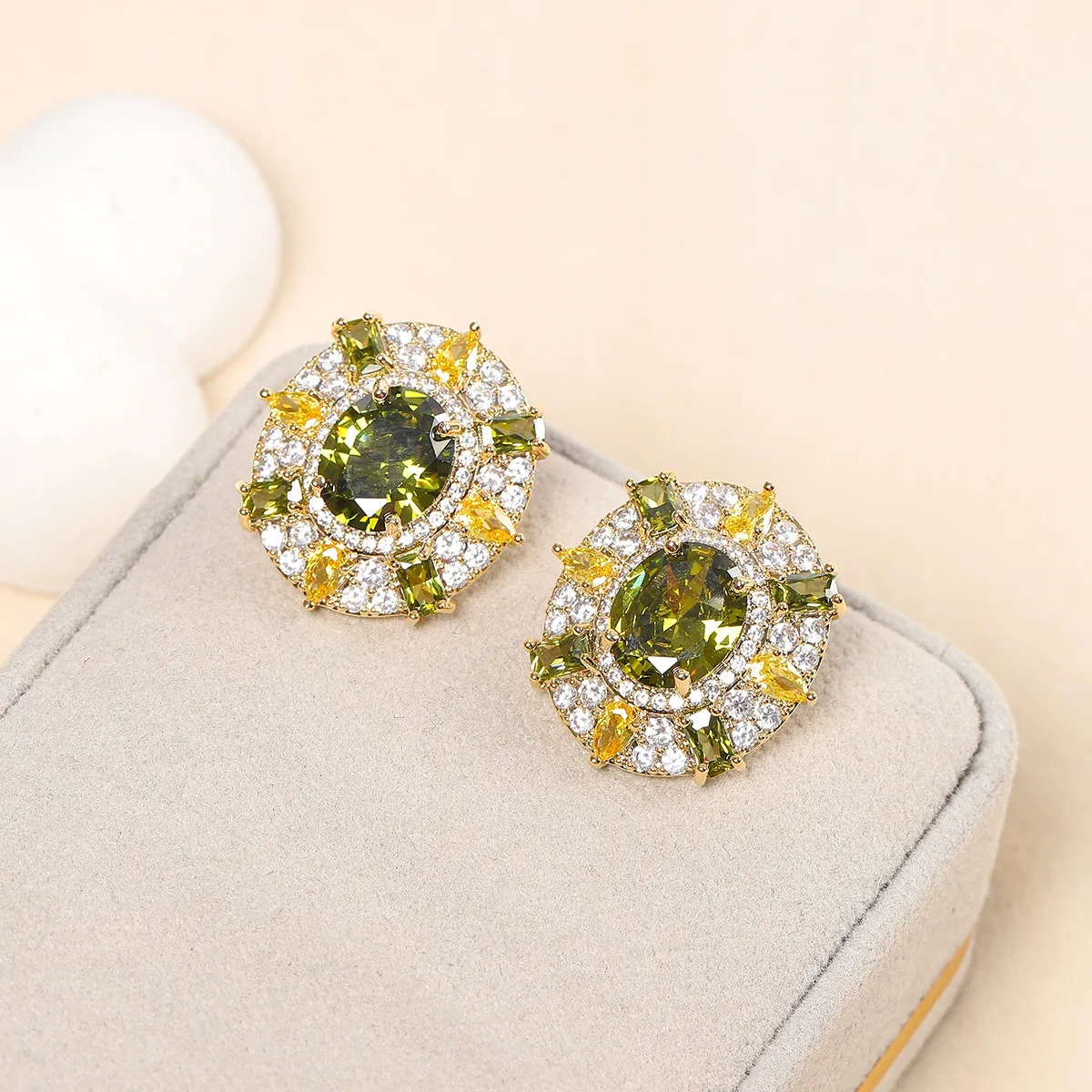 925 Silver Needle Olive Green AAAAA Zircon Earrings for Women Temperament Vintage Ear Stud Gold Earrings Luxury Fine Jewelry