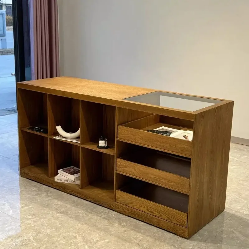 Solid wood checkout page display bar glass locker side cabinet