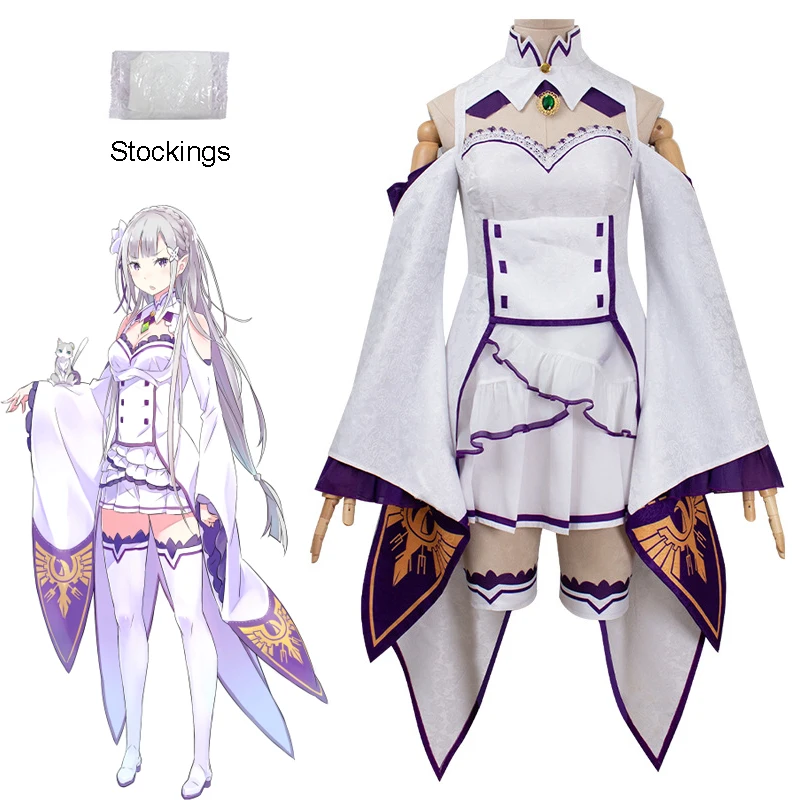 Costume de Cosplay Emilia Re ontaripour Femme et Fille, Robe d'Uniforme de Jeu Animé, Accessoires d'Halloween, de Carnaval de Noël