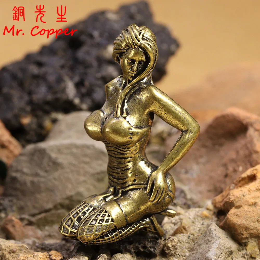 Solid Brass Sexy Lady Small Statue Beauty Women Characters Miniatures Figurines Desktop Decorations Crafts Home Decors Ornaments
