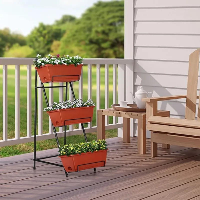 Vertical Raised Garden Bed Outdoor 3 Tiered Garden Planters Standing Elevated Planter Box with Drainage Holes for Plants