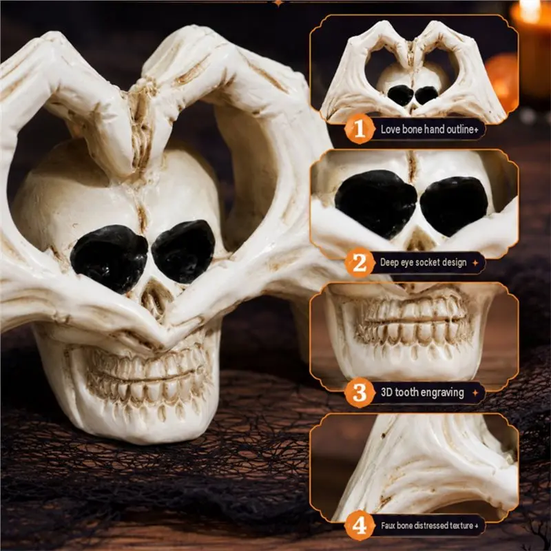 ABUG-Halloween Sculpture Halloween Decor Love Ornaments Heart Shape Finger Gesture Figurines Shelf Home Desktop Decoration