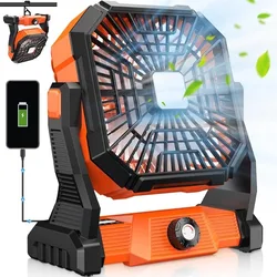 Camping Fan for Tent Rechargeable Operated Fan Portable Tent Fan for Camping with Light, Hook, Timer, 270° Rotation Outdoor Fan