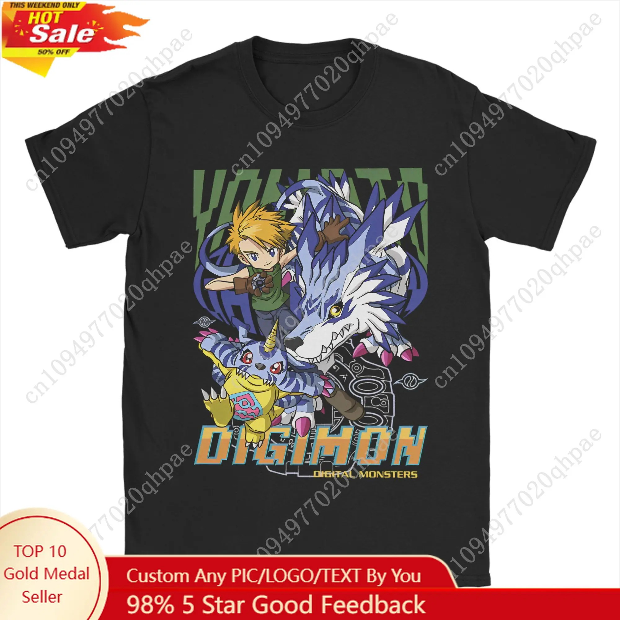

Digimon Ishida Yamato Gabumon T Shirt Men's Cotton Unique T-Shirt Round Neck Adventure Anime Tee Short Sleeve merch Big Size